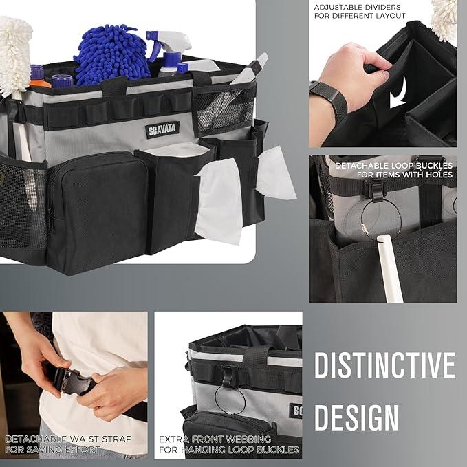 Wearable Cleaning Caddy Bag, Cleaning Caddy Supplies Organizer with Handle & Shoulder Straps for Housekeepers, Under Sink & Car Cleaning Tool Organizers with 4 Foldable Divider (Grey) - NeatNest