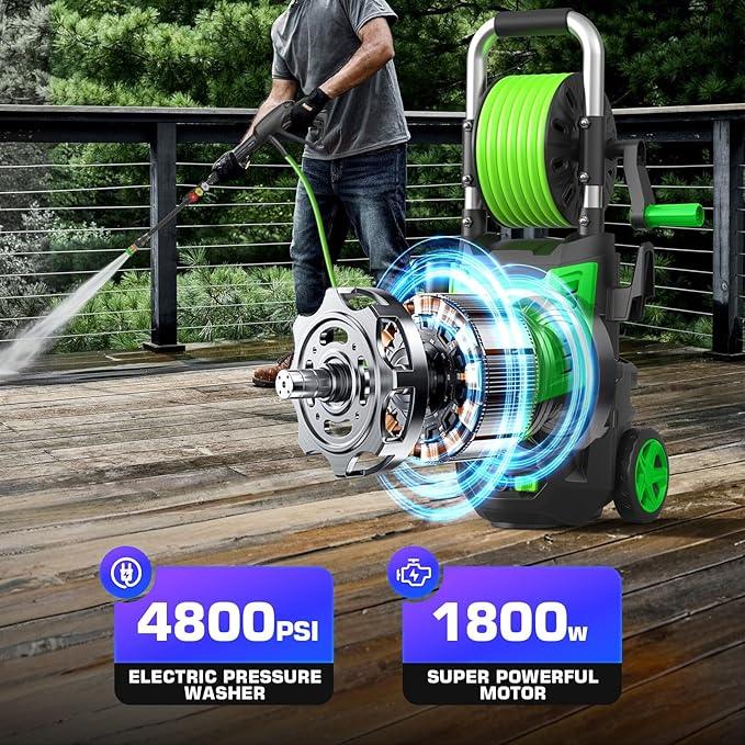 Professional Electric Pressure Washer 4800PSI, 4.0GPM Portable Power Washer with 4 QC Nozzles and Soap Bottle, Washer Machine for Cars/Home/Driveways/Patios/Decks/Fences (Green) - NeatNest