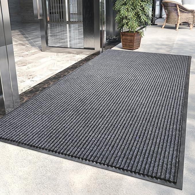 LVETOLS 3' x 5' Moisture Guard Doormat, Commercial Grade Front Door Mat Striped Entrance Welcome Mat with Rubber Backing, Low Profile Commercial Rugs for Entryway, Easy to Clean(Charcoal Grey) - NeatNest
