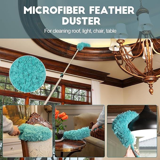 30 Foot High-Reach Duster Kit with 6-24FT Extendable Pole - High Ceiling Duster Cleaning Kit with Telescopic Pole,Cobweb Duster, Window Squeegee, Microfiber Feather Duster - NeatNest