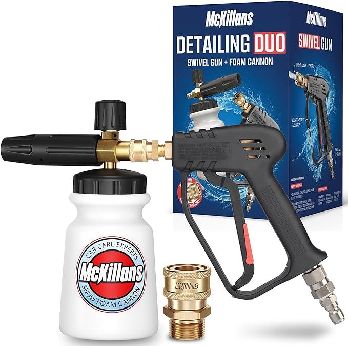 McKillans Pressure Washer Gun with Swivel & Foam Cannon Wide Mouth & M22-14mm Adapter - Adjustable Thick Foam - Power Washer Gun - 3/8" Male Plug & 1/4” Quick Connector Coupler - NeatNest