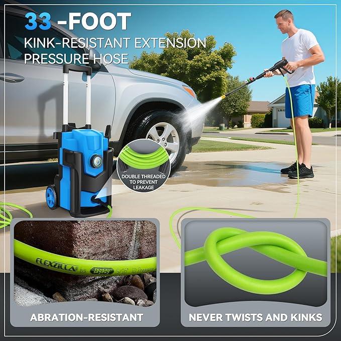 Electric Pressure Washer, 5000 PSI 4.0 GPM Heavy Duty Power Washer, with 4 Nozzles,Foam Cannon,33FT Hose Reel and 500ml Soap Bottle for Home/Cars(Light Blue) - NeatNest