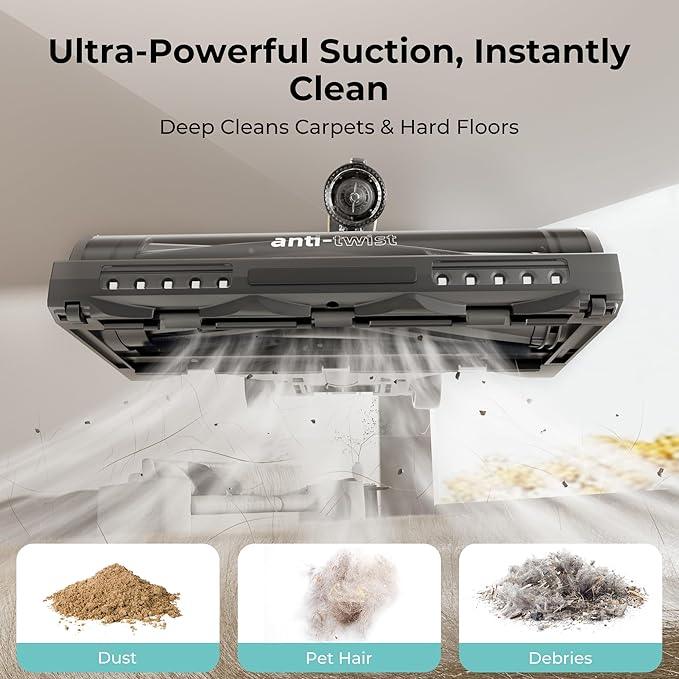 Candy Cordless Stick Vacuum, 650W/250AW Powerful Suction, 100min Runtime, Flexi-Fold Tube, Floor Direction Sensing, LED Headlights, Stick & Handheld Vacuum for Hard Floor, Carpet & Pet Hair, CVS60 - NeatNest