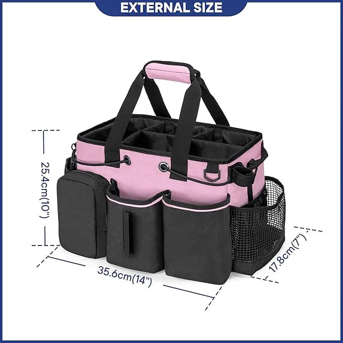 LoDrid Large Professional Cleaning Caddy with Detachable Divider, Supply Organizer with Handle and Shoulder Strap, Cleaning Bags for Housekeepers & Cleaners, Pink - NeatNest