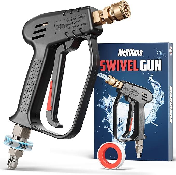 McKillans® Short Pressure Washer Gun with Swivel - High Pressure Water Handle with 3/8" Male Plug and 1/4” Quick Connector Coupler - Power Washer Gun Compatible with Foam Cannon - Car Wash Foam Gun - NeatNest