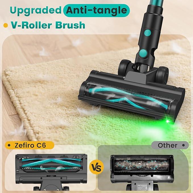 Zefiro Cordless Vacuum Cleaner,45Mins Runtime Stick Vacuum, Anti-Tangle and 1.5L Dust Cup, Lightweight Vacuum for Hardwood Floor Carpet Pet Hair (grenn&Black) - NeatNest