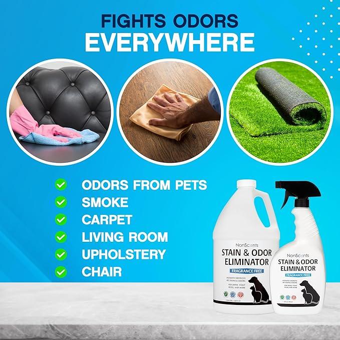 NonScents Stain & Odor Eliminator Spray for Strong Odor - 32 oz - Pet Odor Eliminator for Home - Carpet Stain Remover for Cats and Dog Pee - Cat Urine Destroyer - Carpet Cleaner Spray - NeatNest