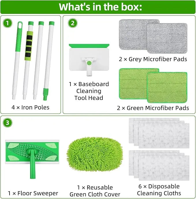 Baseboard Cleaner Tool with Handle, Extendable Long Handle Baseboard Floor Cleaning Tool Duster with Reusable Pads for Floorboard - NeatNest