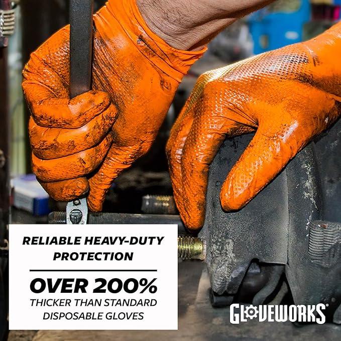 GLOVEWORKS HD Orange Nitrile Disposable Gloves 8 Mil Raised Diamond Texture, 100 - NeatNest