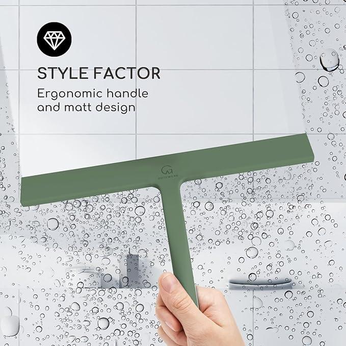 GÜTEWERK Shower Squeegee for Glass Doors, Silicone Window Squeegee, Bathroom and Glass Cleaning - Green - 11 Inch - NeatNest