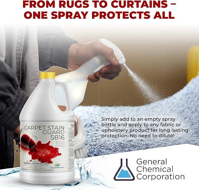 General Chemical Stain Shield Spray - Safe Fabric Protector Spritz and Stain Guard 5816 for Upholstery, Carpets, Rugs, Drapes & More - Impermeable Protectant Spray for Outdoor & Indoor Use -4 Gal Case - NeatNest