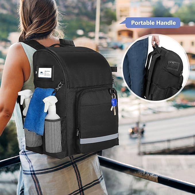 LoDrid Cleaning Bag with Thickened Adjustable Shoulder Straps, Large Cleaning Caddy Organizer with Multiple Pockets for Cleaning and Housework, Black (Patent Designed) - NeatNest