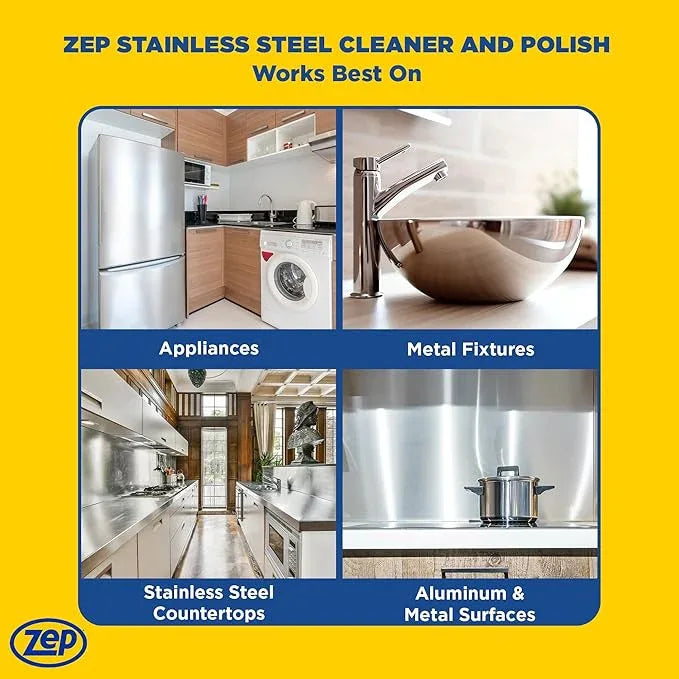 Zep Stainless Steel Cleaner and Polish - 14 oz (Case of 12) ZUSSTL14 - Protects Metal Surfaces From Fingerprints, Soil & Water Spots - NeatNest