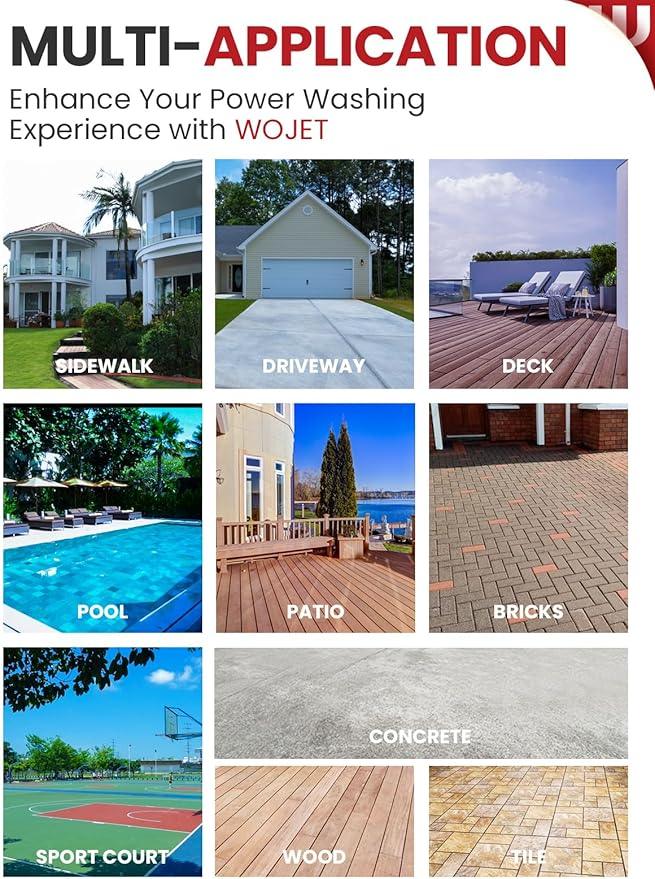 WOJET 20” Pressure Washer Surface Cleaner with 4 Wheels & Dual Handles, 4500PSI Surface Cleaner Attachment for Pressure Washer for Concrete Driveway Sidewalk Deck Patio Cleaning, 3/8'' Quick Connect - NeatNest