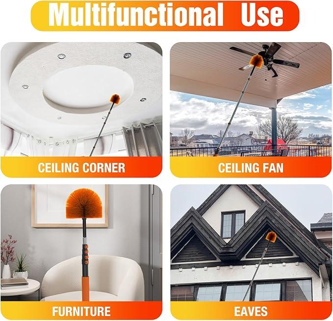 12FT (20FT Reach) Cobweb Duster with Extension Pole, Spider Web Brush for Cleaning Extendable, Professional Ceiling and Corner Dusters for Outdoor Indoor Use - NeatNest