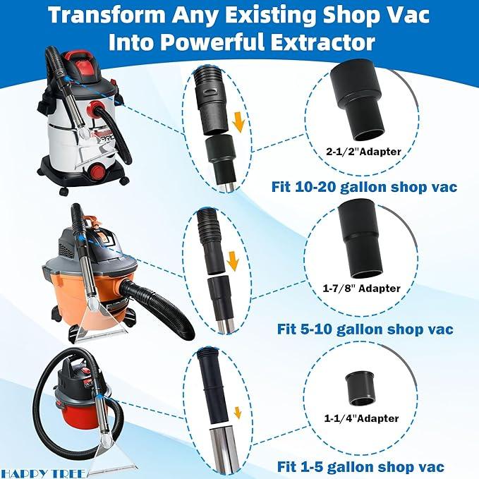 Happy Tree Universal Fit All Brands' Shop Vacs with 2-1/2"&1-7/8"&1-1/4" Adapter Clear Extractor Accessory for Upholstery & Carpet Cleaning & Car Detailing, Shop Vac Extractor Attachment Hose Kit - NeatNest