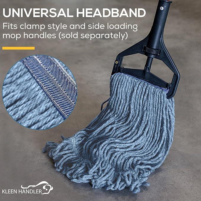 KLEEN HANDLER HEAVY DUTY Commercial Mop Head Replacement, Wet Industrial Cotton Looped End String Cleaning Mop Head Refill, Blue Mop, Universal Headband - NeatNest
