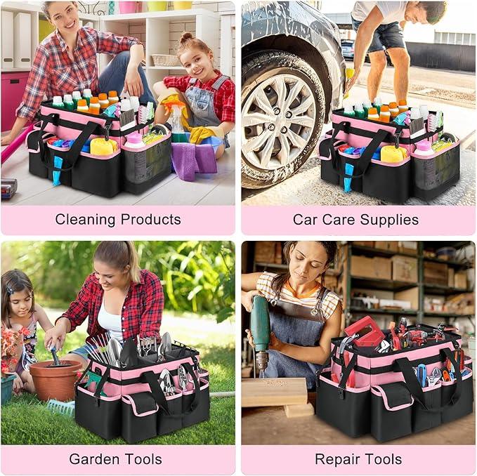 Cleaning Caddy,Large Cleaning Bags for Housekeepers,Cleaning Supplies Organizer with Handle,Pink - NeatNest