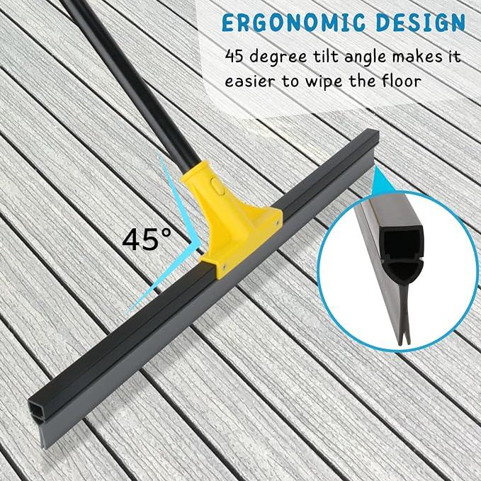 Floor Squeegee for Concrete and Tile Cleaning, 24'' Rubber Wiper Broom, Large Heavy Duty Water Scraper with 60'' Long Handle for Garage, Deck, Bathroom, Shower Glass, Window - NeatNest