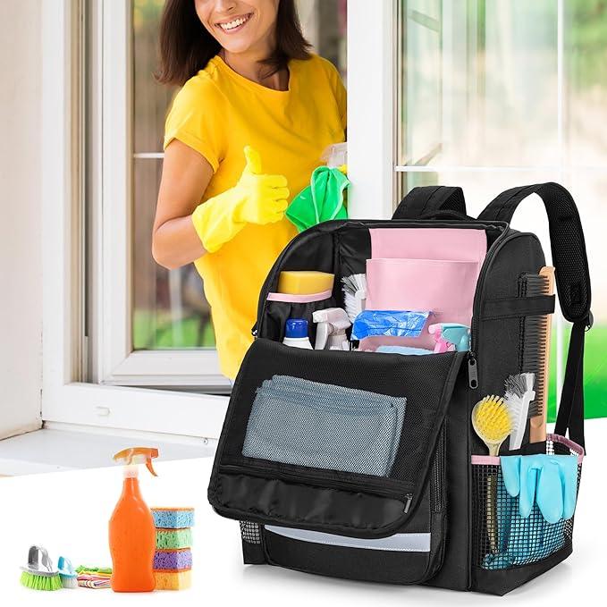 LoDrid Cleaning Bag with Thickened Adjustable Shoulder Straps, Large Cleaning Caddy Organizer with Multiple Pockets for Cleaning and Housework, Pink (Patent Designed) - NeatNest