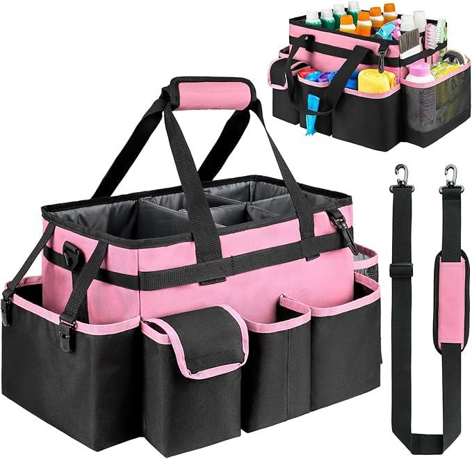 Cleaning Caddy,Large Cleaning Bags for Housekeepers,Cleaning Supplies Organizer with Handle,Pink - NeatNest