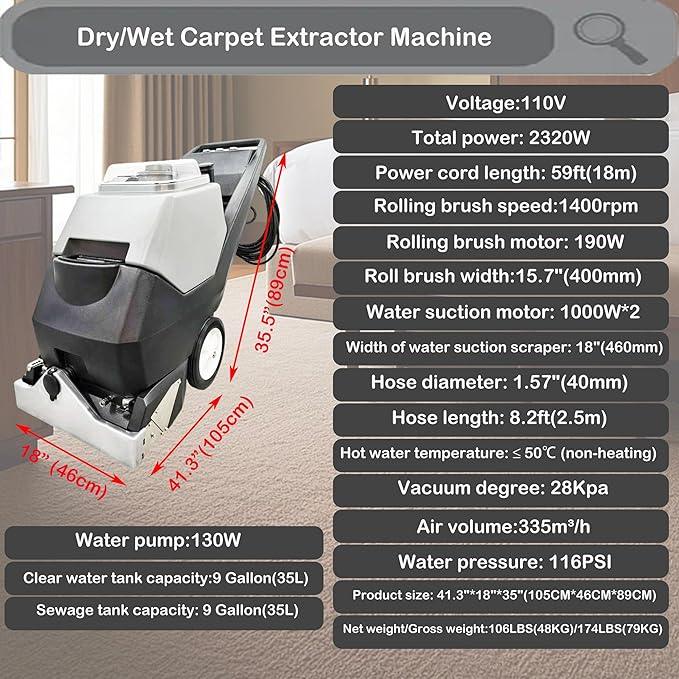 INTSUPERMAI Commercial Carpet Cleaning Machine Carpet Extractor Cleaner 3-in-1 Dry/Wet Cleaner Sofa Curtain Floor Cleaning Machine 70L Tank 110V - NeatNest