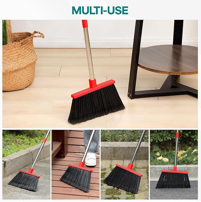 PBHEPJ Broom, Outdoor Broom for Floor Cleaning, 58" Long Stainless Steel Handle, Hard Bristle Angle Broom for Sweeping Indoor, Commercial, Industrial, Garage, Kitchen - NeatNest
