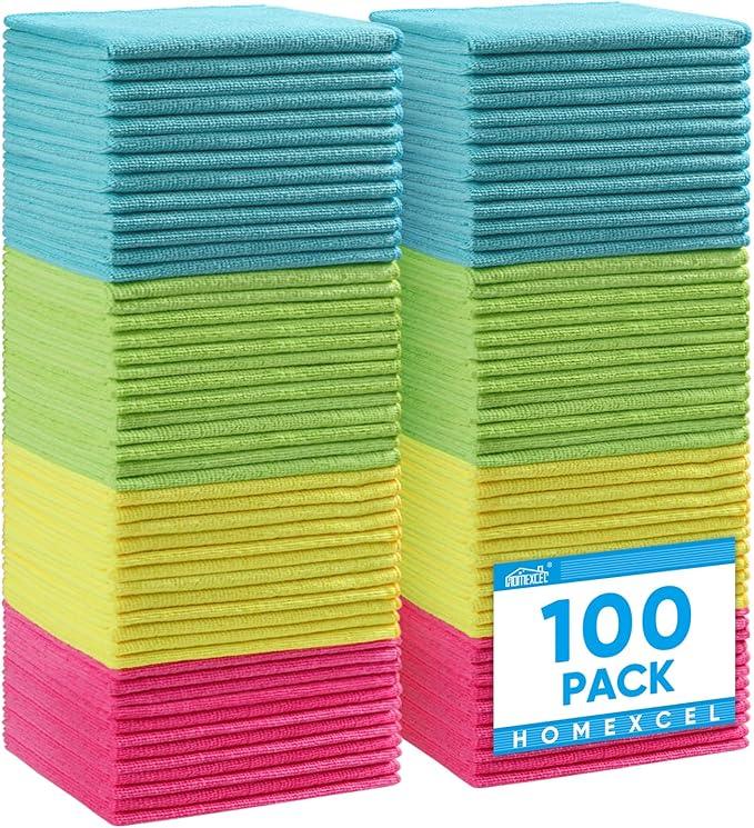 HOMEXCEL Microfiber Cleaning Cloth,100 Pack Cleaning Rags, Cleaning Towels with 4 Color Assorted, 11.5"X11.5" Shop Towels (Green/Blue/Yellow/Pink) - NeatNest
