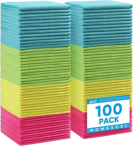 HOMEXCEL Microfiber Cleaning Cloth,100 Pack Cleaning Rags, Cleaning Towels with 4 Color Assorted, 11.5"X11.5" Shop Towels (Green/Blue/Yellow/Pink) - NeatNest