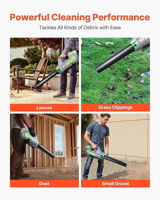 VEVOR 60V Cordless Leaf Blower with Brushless Motor, 650 CFM/125 MPH, Battery Powered Electric Leaf Blowers for Lawn Care with 5Ah Battery and Fast Charger, 3 Speed Control - NeatNest