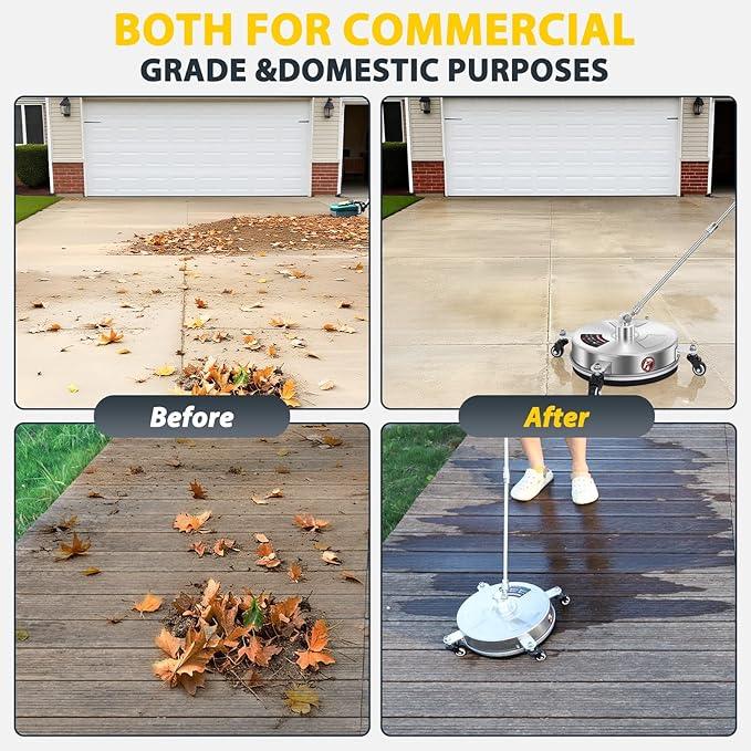 Dalmbox 14" Pressure Washer Surface Cleaner with 4 Wheels, 1/4" Quick Plug, Stainless Steel Housing, 4000 PSI, Pressure Washer Surface Cleaner Attachment for Patio, Courtyard, Concrete, Sidewalks - NeatNest