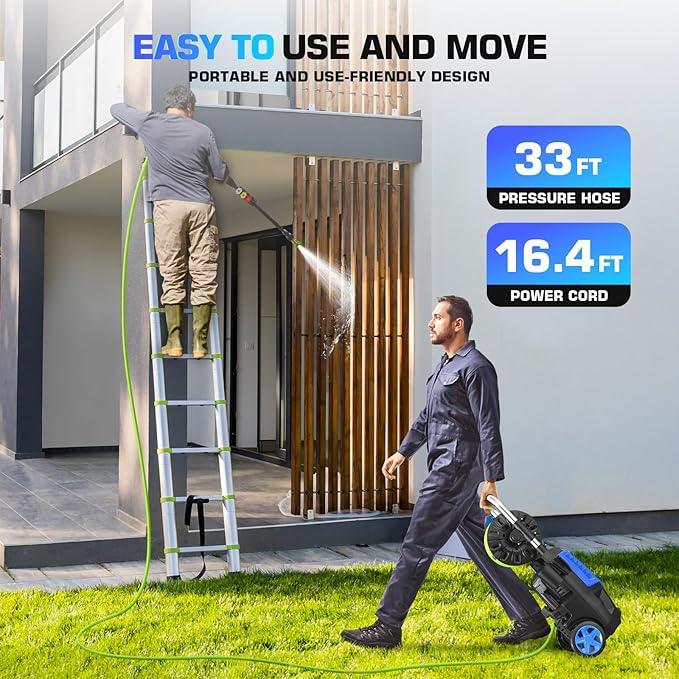 Pressure Cleaner- High Power Cleaner with 33FT Hose, 4 Nozzles and Foam Cannon, for Home, Cars, Fences, Patio, 2025 Upgraded(Blue) - NeatNest