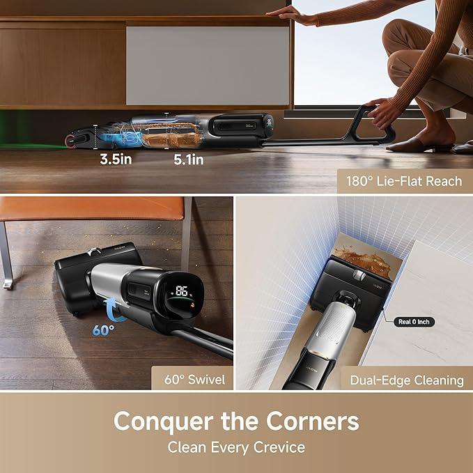 Mova X4 Pro Wet Dry Vacuum Cleaner, 20000Pa Cordless Vacuum Mop with Zero Tangle, Hot Water Mopping for Sticky Messes,194℉ Hot Air Self Drying, 180° Lie Flat, Push-in Charging Station, LED Display - NeatNest