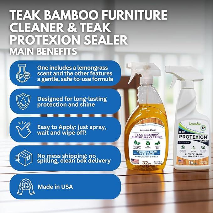 EcoDecors Loveable 32 oz Spray Bottle Teak Cleaner and Loveable Protection 16 oz Teak Sealer - NeatNest