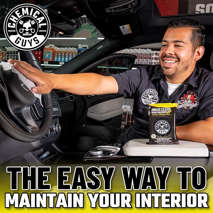 Chemical Guys InnerClean Interior Quick Detailer & Protectant Wipes – 50 Pack Multi Surface Interior Cleaner Wipes for Dashboards, Doors and Seats – Safe for Cars, Trucks, SUVs, RVs and Home Use - NeatNest
