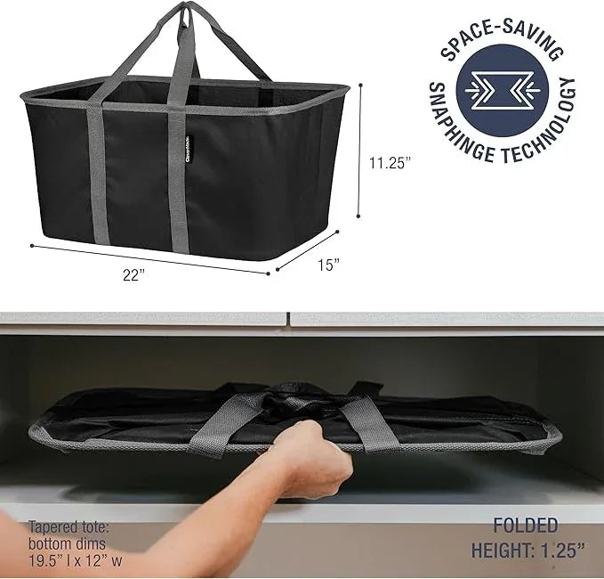CleverMade Collapsible Laundry Tote - Midnight Black Shadow Gray 2-Pack 50L - Foldable Storage Organization Container for Clothes Laundry Room Storage - NeatNest