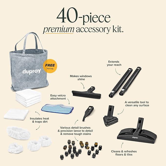 Dupray Neat Plus Steam Cleaner with 40-piece Accessory Kit - Powerful multi-purpose steamer designed for deep cleaning floors, upholstery, grout, and more. *Kills 99.9% of Bacteria & Viruses - NeatNest