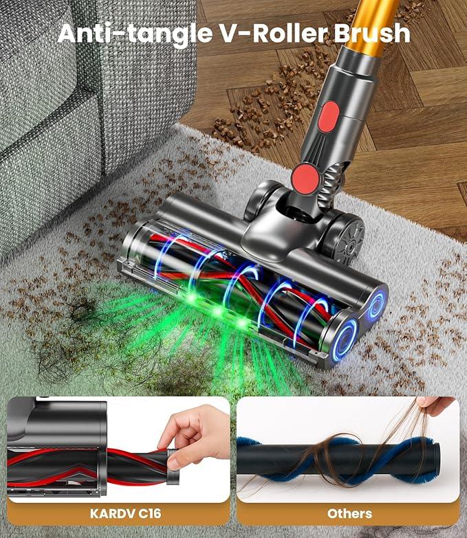 Cordless Vacuum Cleaner, 580W 48KPA 70Mins Vacuum Cleaners for Home, Cordless Stick Vacuum with Touch Screen, Anti-Tangle & Wall Mount Charge, Wireless Vacumm for Home/Pet Hair/Carpets/Floors - NeatNest