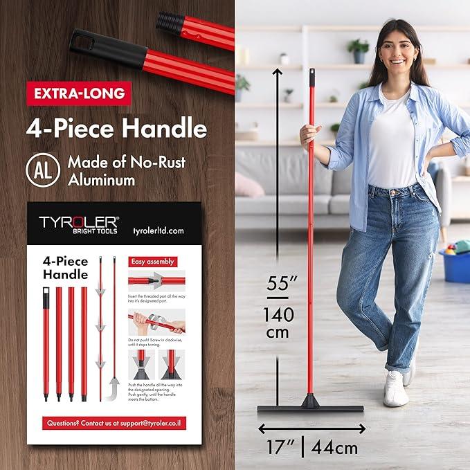 Tyroler Rubber Floor Squeegee Heavy Duty 17", Deck Squeegee Outdoor for Floors with 55" 4 Part Handle, Perfect Outdoor Squeegees for Patio, Tiles, Marble, Garage, Shower, Window - NeatNest