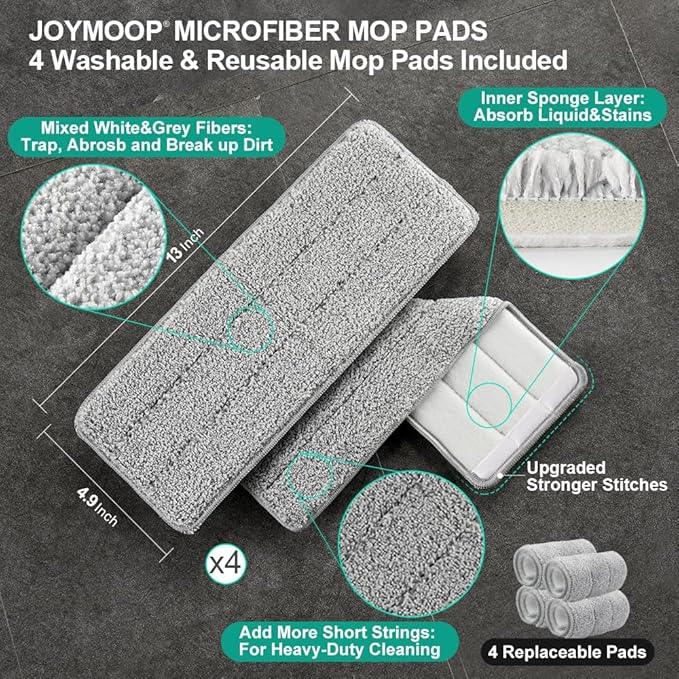 JOYMOOP Mop and Bucket Set, Dust Mops for Floor Cleaning, Wall Mop with 4 Microfiber Mop Head Replacement - NeatNest