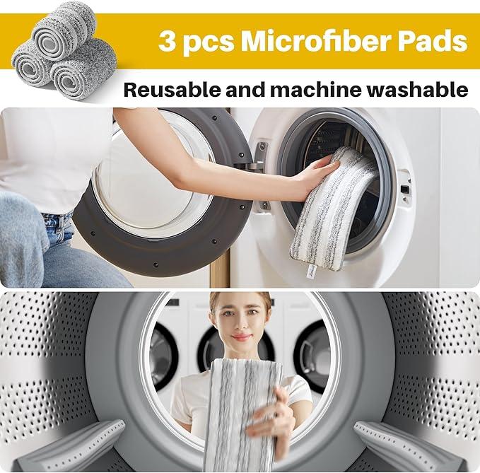 JOYMOOP Industrial Mop and Bucket Set, 17.7-inch Dust Mops for Floor Cleaning, Flat Mop Bucket with Wringer, Include 3 Reusable Microfiber Mop Pads - Yellow - NeatNest