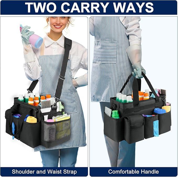 Cleaning Caddy,Cleaning Bag for Housekeepers,Cleaning Supplies Organizer with Handle,Black - NeatNest