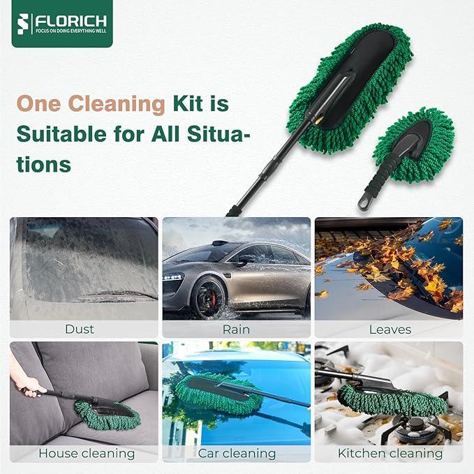 FLORICH Large Microfiber Car Duster Kit, Extendable Car Duster Exterior Scratch Free, Car Cleaning Brush Car Interior Detailing Kit, Car Cleaning Supplies for Cars RV Truck Boat - NeatNest