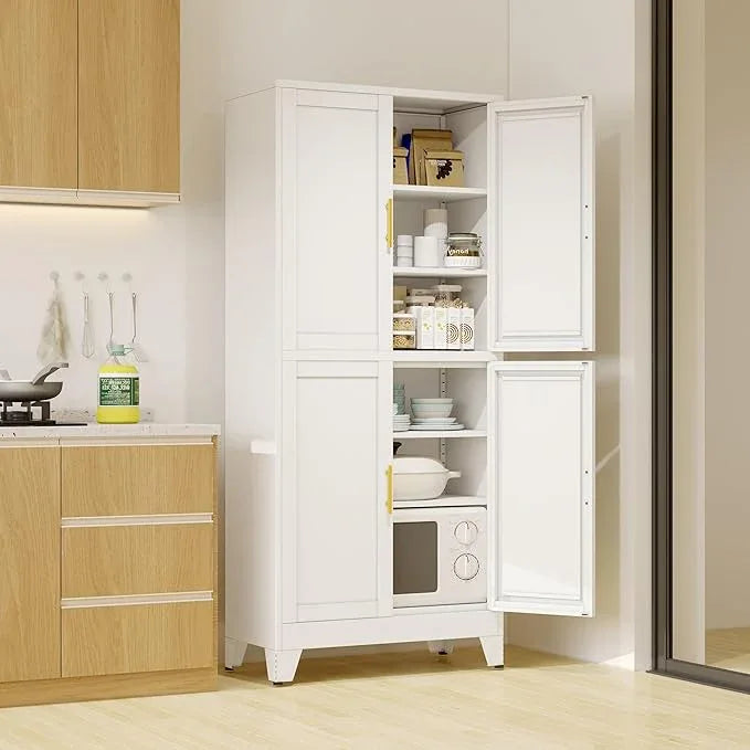 75" H Tall Kitchen Pantry Cabinet, Pantry Storage with Doors and 3 Adjustable Shelves, Metal Storage, Cupboard for Kitchen, White - NeatNest