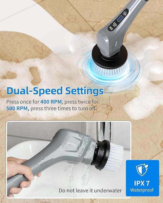 MR.SIGA Electric Spin Scrubber, Cordless Cleaning Brush, Shower Scrubber with 7 Replaceable Brush Head, Waterproof Bathroom Power Scrubber for Kitchen and Bathroom Cleaning - NeatNest