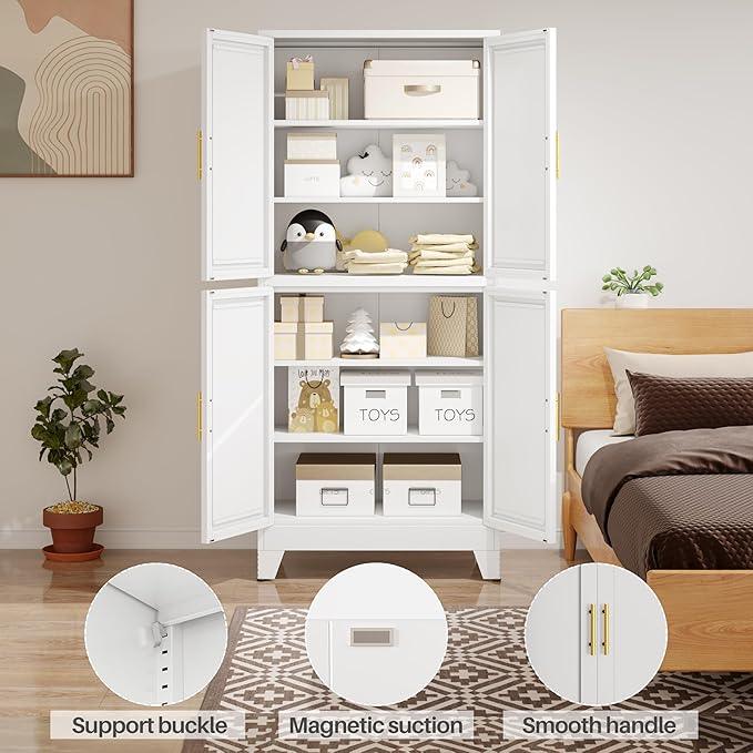 75" H Tall Kitchen Pantry Cabinet, Pantry Storage with Doors and 3 Adjustable Shelves, Metal Storage, Cupboard for Kitchen, White - NeatNest
