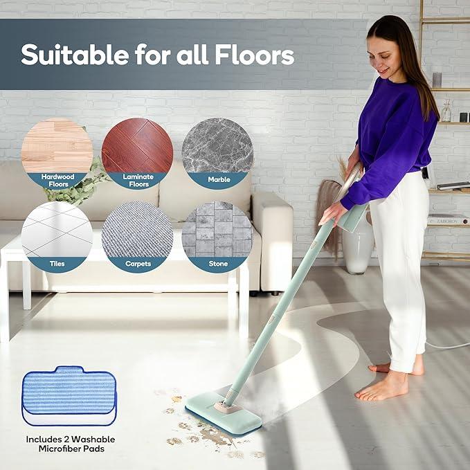 Newbealer Steam Mop & Detachable Handheld Cleaner, 250ml 1200W Powerful Floor Steamer, 3 Adjustable Levels for Carpet Laminate Hardwood Grout, Carpet Glider, 7 Multi-purpose Accessories & 2 Pads - NeatNest
