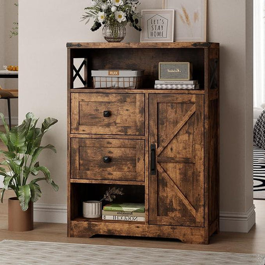 Fameill Farmhouse Storage Cabinet with 2 Drawers & Shelves,Freestanding Kitchen Cabinet with Doors,Floor Storage Organization for Living Room,Bathroom,Laundry,Brown - NeatNest