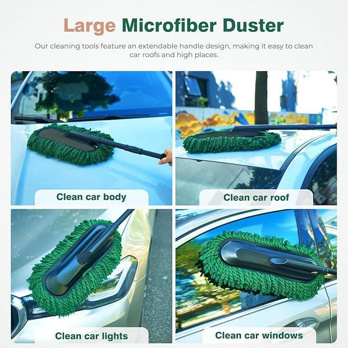 FLORICH Large Microfiber Car Duster Kit, Extendable Car Duster Exterior Scratch Free, Car Cleaning Brush Car Interior Detailing Kit, Car Cleaning Supplies for Cars RV Truck Boat - NeatNest