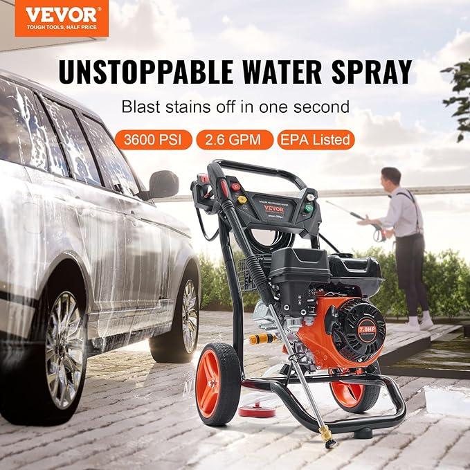 VEVOR Gas Pressure Washer, 3600 PSI 2.6 GPM, Gas Powered Pressure Washer with Copper Pump, Spray Gun and Extension Wand, 5 Quick Connect Nozzles, for Cleaning Cars, Homes, Driveways, Patios - NeatNest